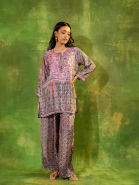 Fizaa's Chikankari Polysilk Set for Women - Regal Purple