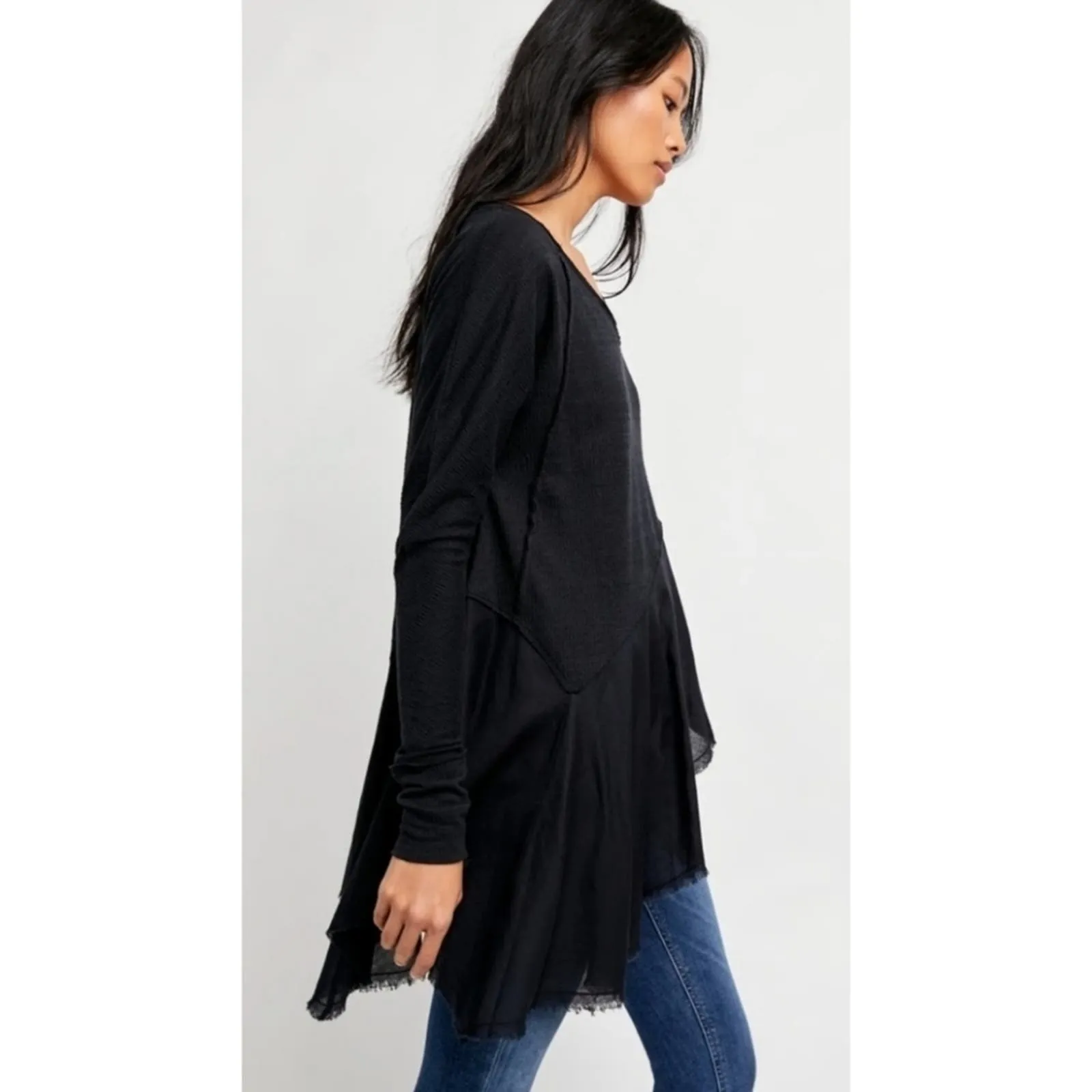 Free People Comin In Hot Tunic Top in Black NEW