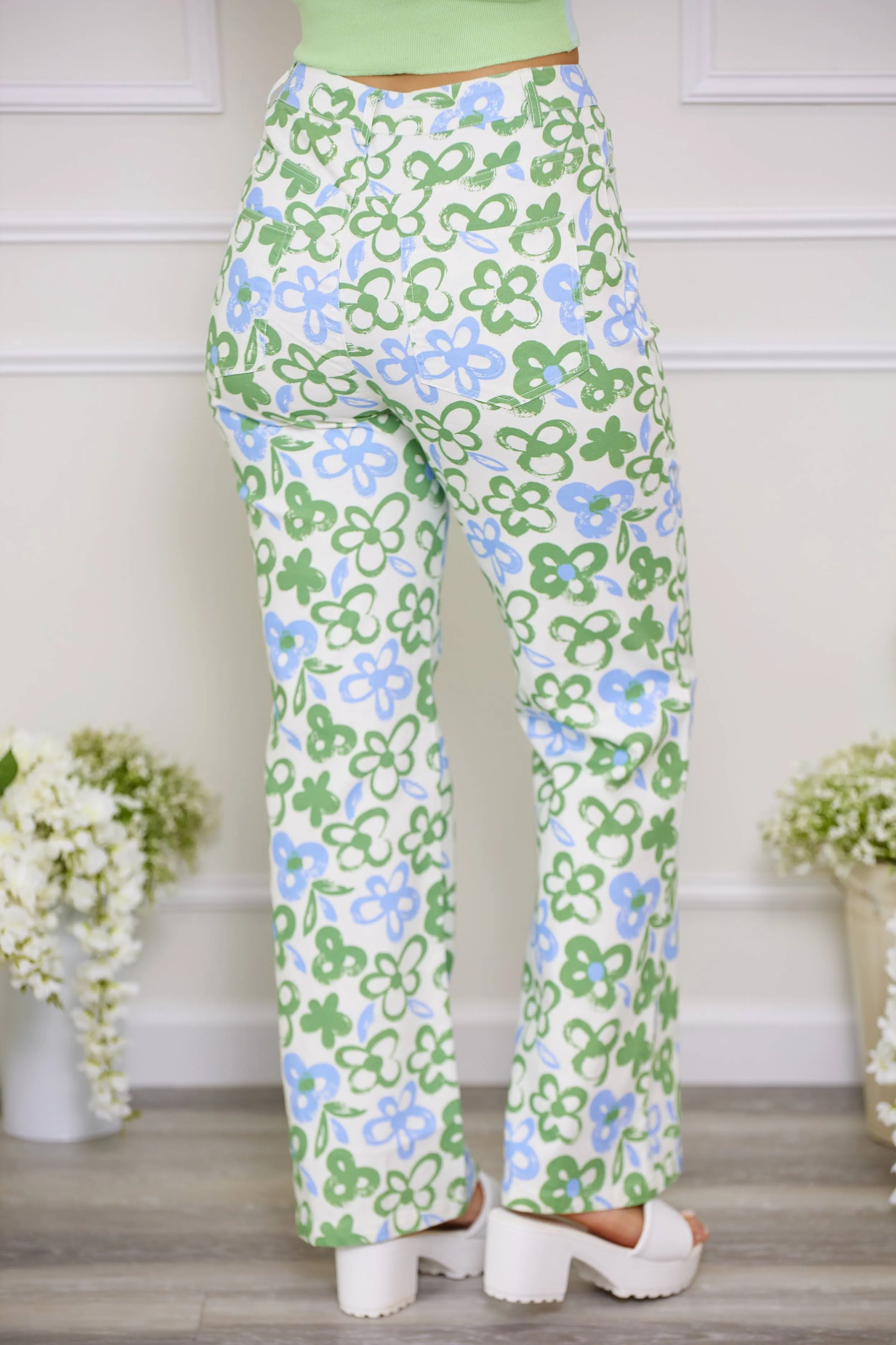 Free To Go Green Floral Pants
