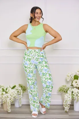 Free To Go Green Floral Pants