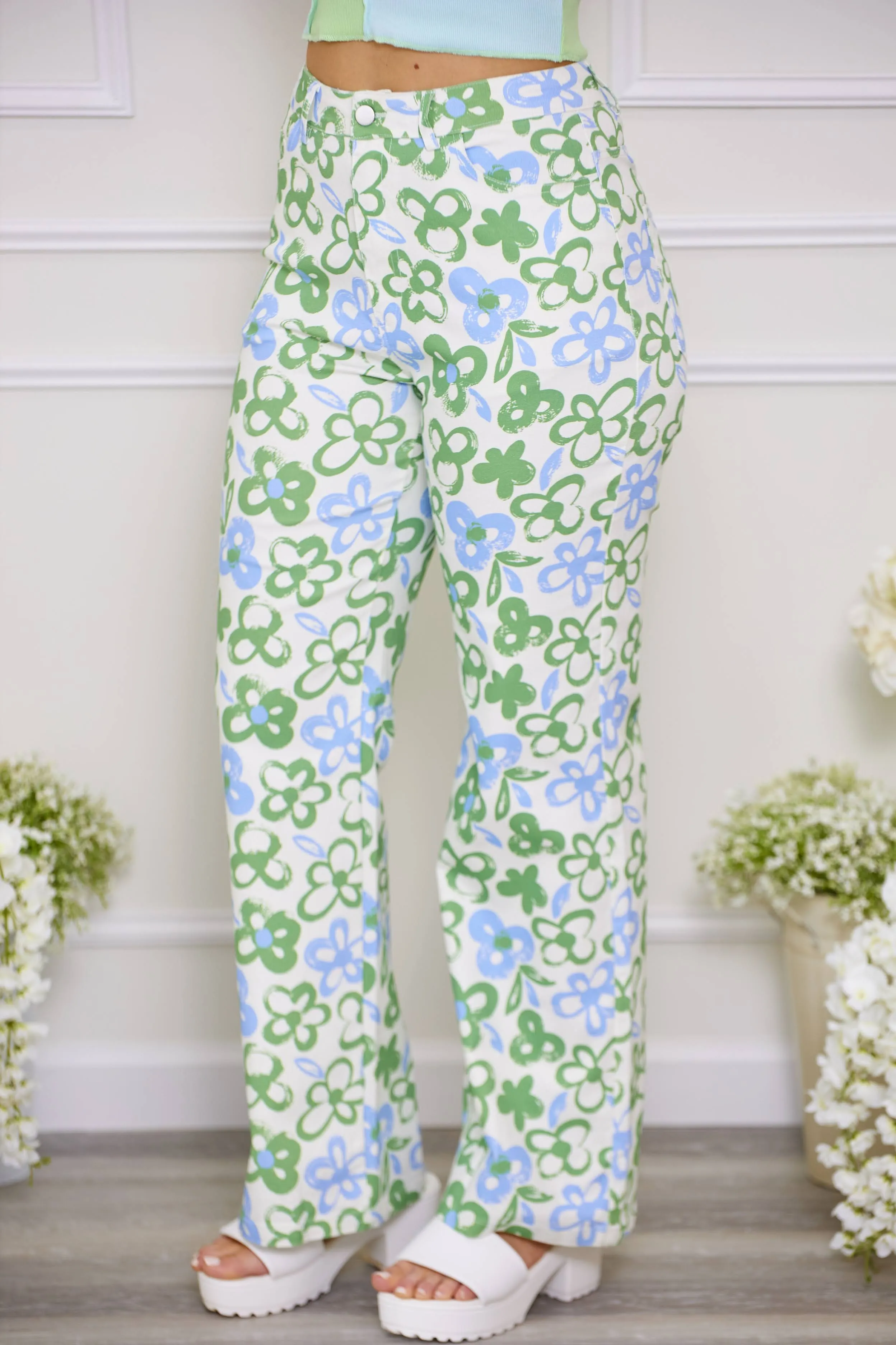 Free To Go Green Floral Pants