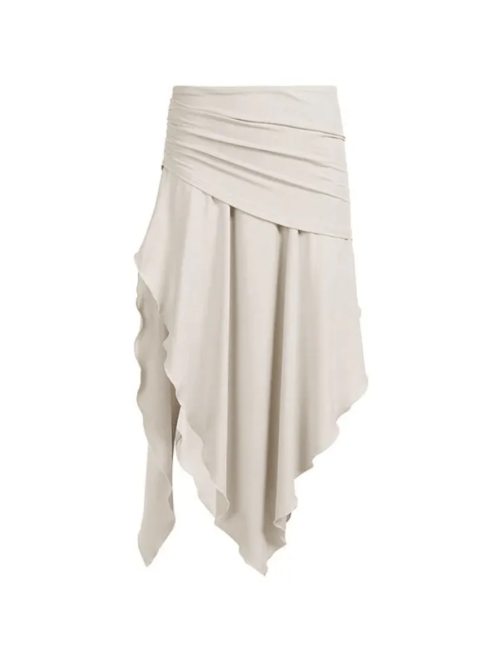 Gathered Slit Irregular Design Low Waist Midi Skirts