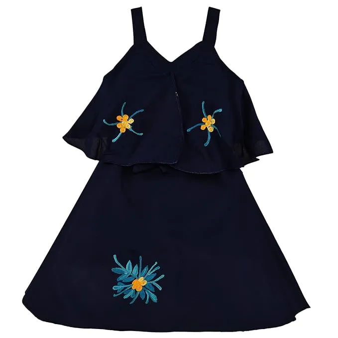 Girls Embroidered A-line Strap Neck dress