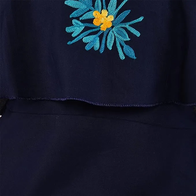 Girls Embroidered A-line Strap Neck dress