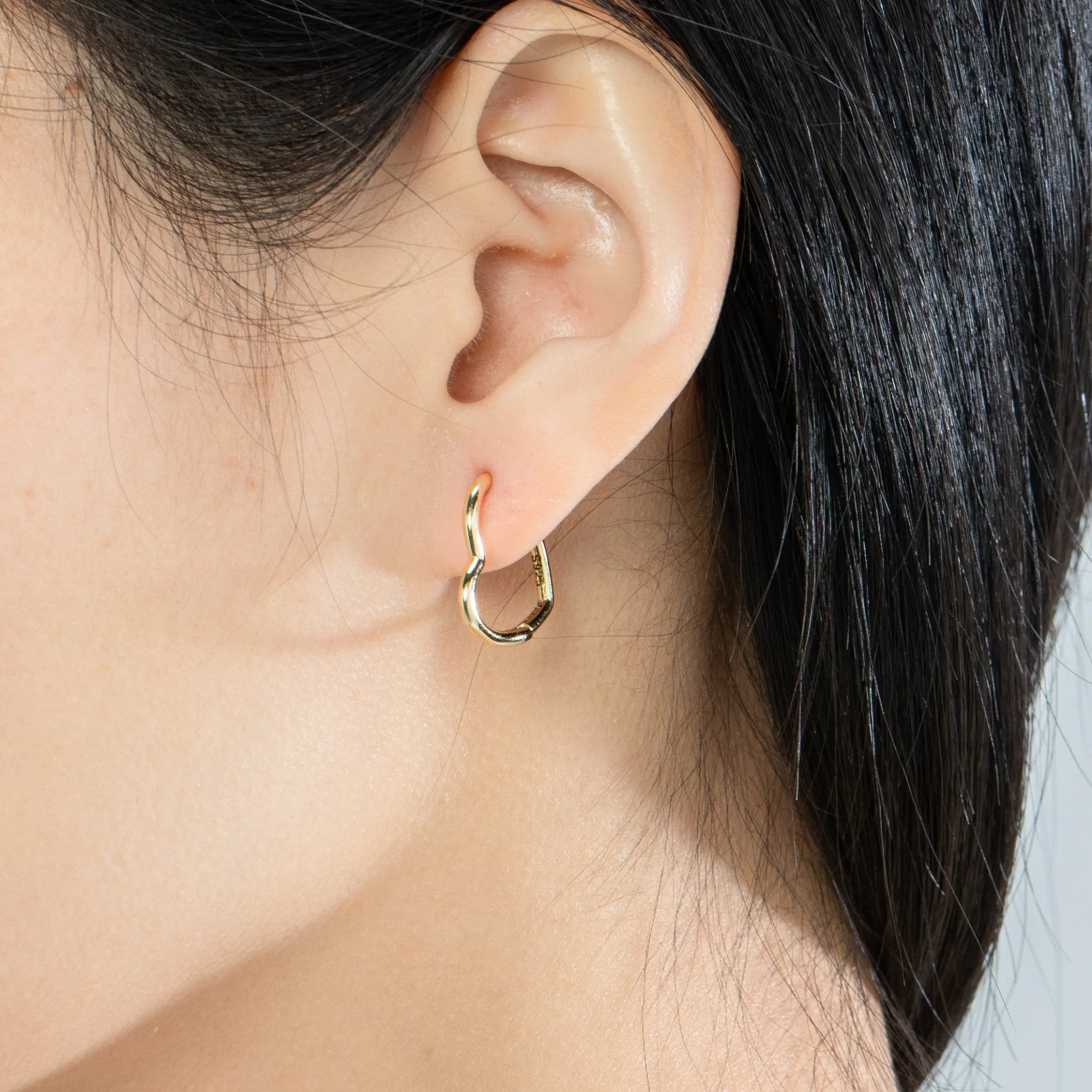 Gold Asymmetrical Heart Hoop Earrings