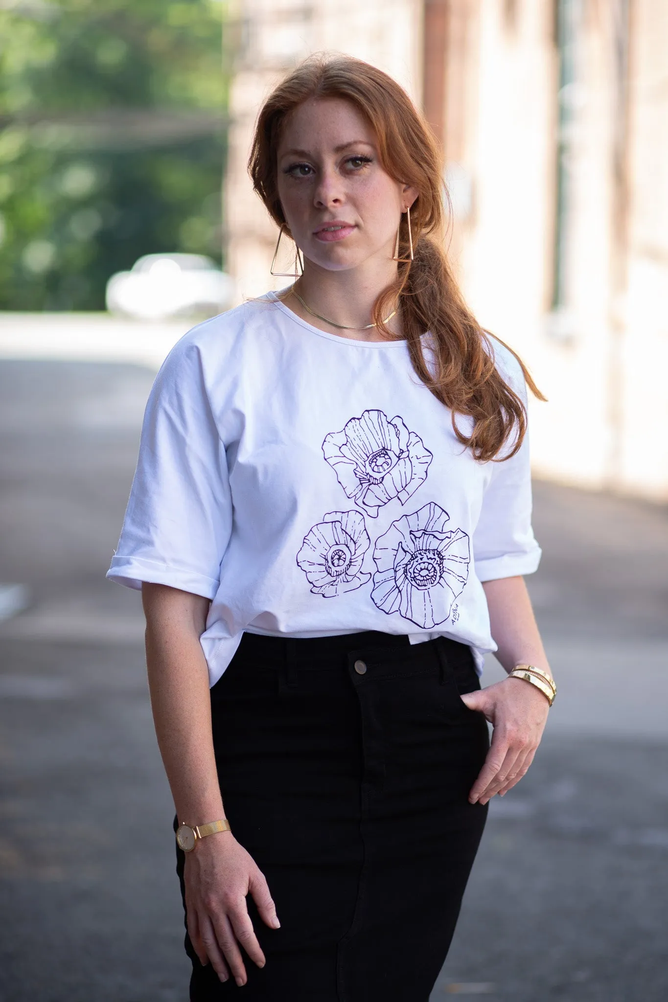Half Sleeve Tee- Flower Sketch