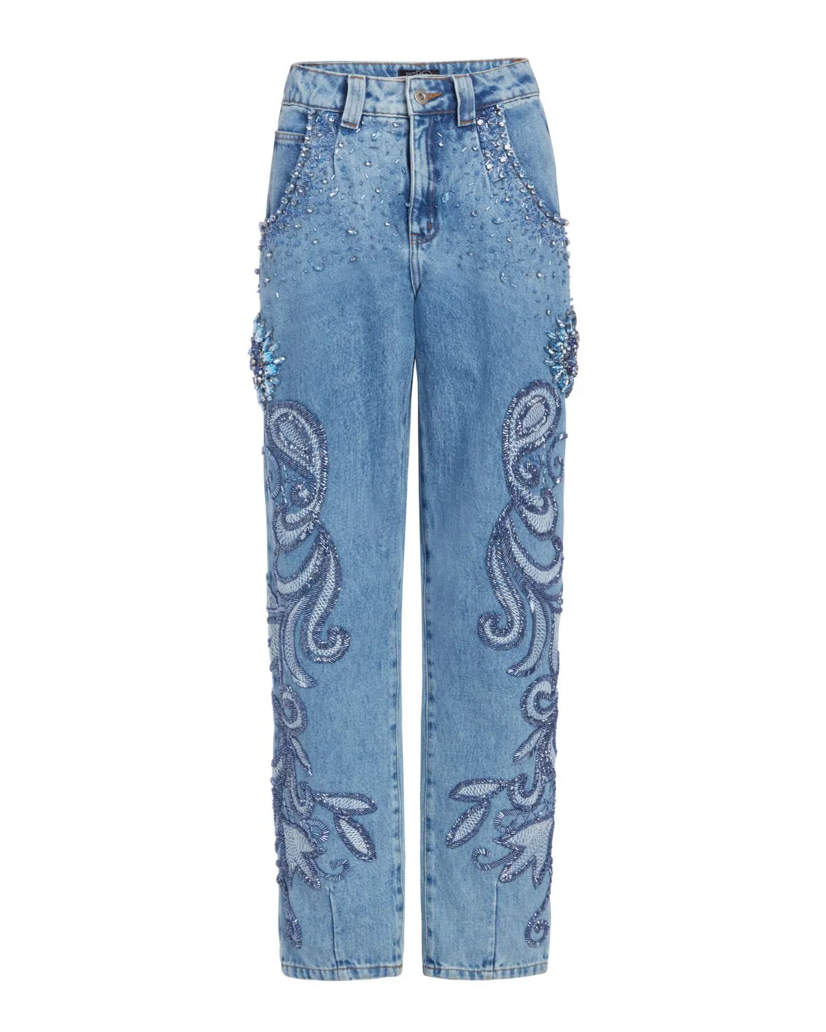 HAND-BEADED STRAIGHT LEG JEANS