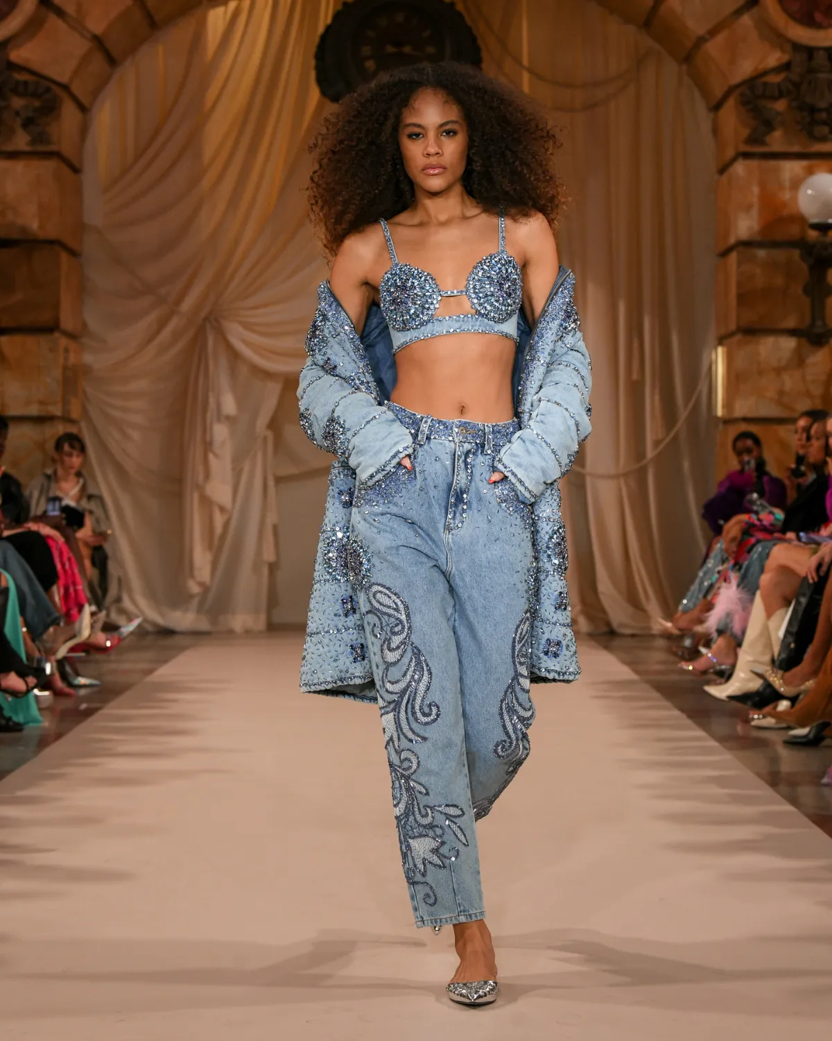 HAND-BEADED STRAIGHT LEG JEANS
