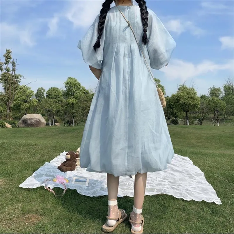 Harajuku A-line Puff Sleeved Dress