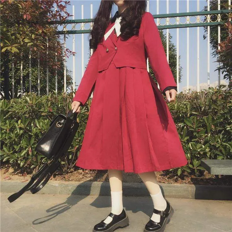 Harajuku Long Sleeved Pleated Dress