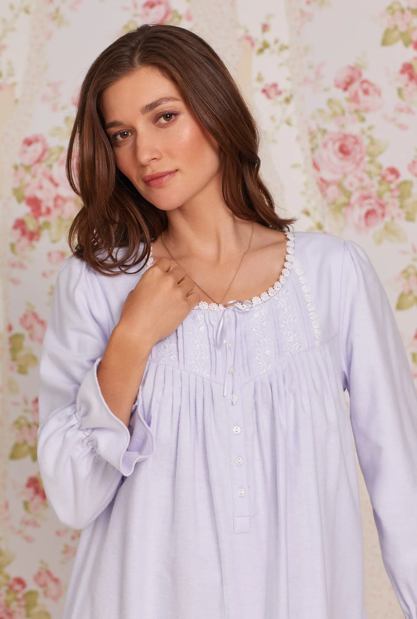 Heritage Cotton Flannel Embroidery Waltz Nightgown- Peri