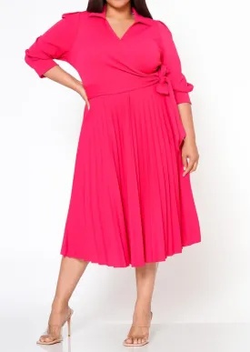 Hi Curvy Plus Size Women Pleated Flare Midi Dress