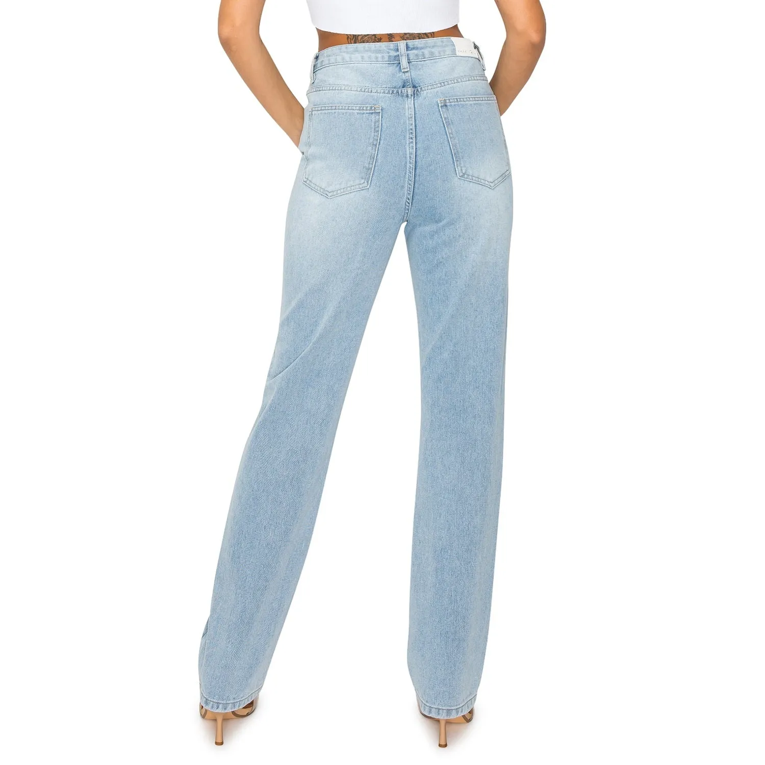 High Waisted Straight Leg Jeans - Light Wash
