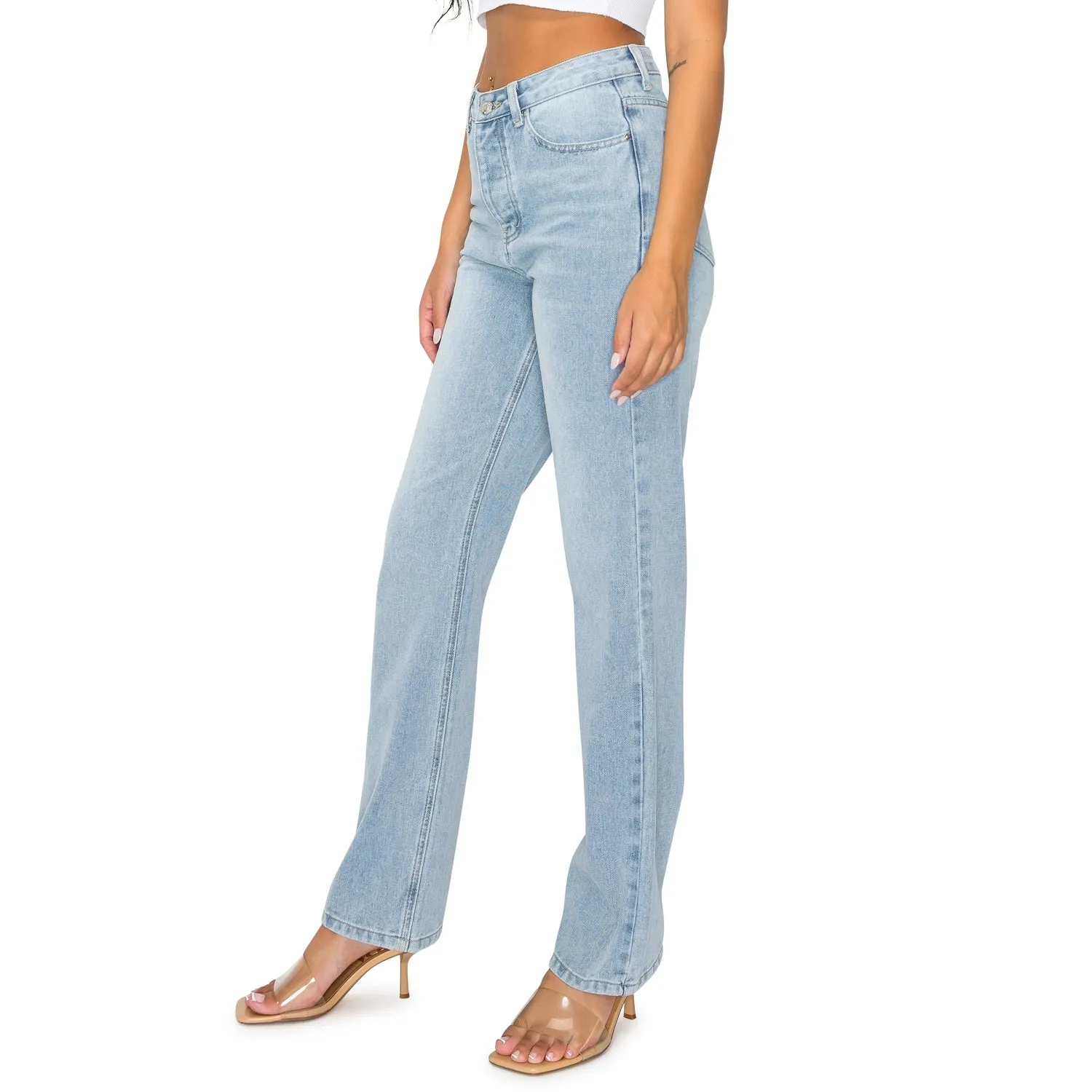 High Waisted Straight Leg Jeans - Light Wash
