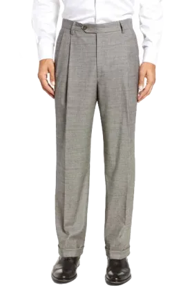 Houndstooth Check, Worsted Wool, Tropical Weight, Big & Tall<br>Pleated<br>Regular Rise