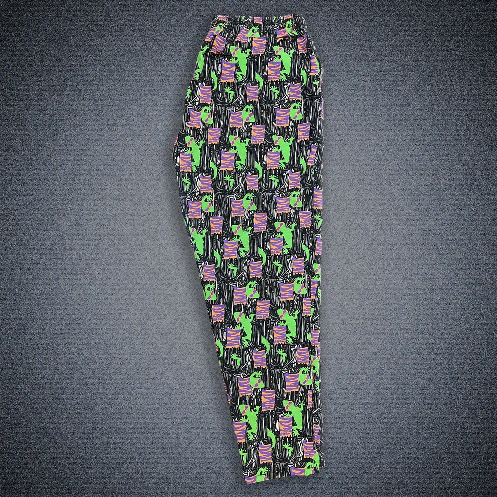 Black and Orange Gecko Print Jungle Beach Pants - Iconic 1988 Style