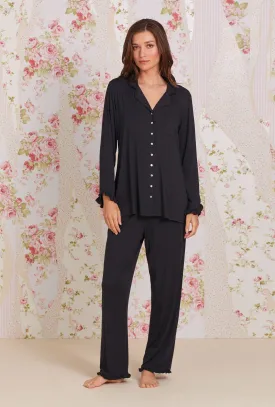 Elevate the visibility and appeal of your product by optimizing the title. Heres an enhanced version:

Luxurious Iconic Black Tencel™ Modal Classic Notch Collar Pajama Set

This title includes rich modifiers that highlight the quality and style of the product.