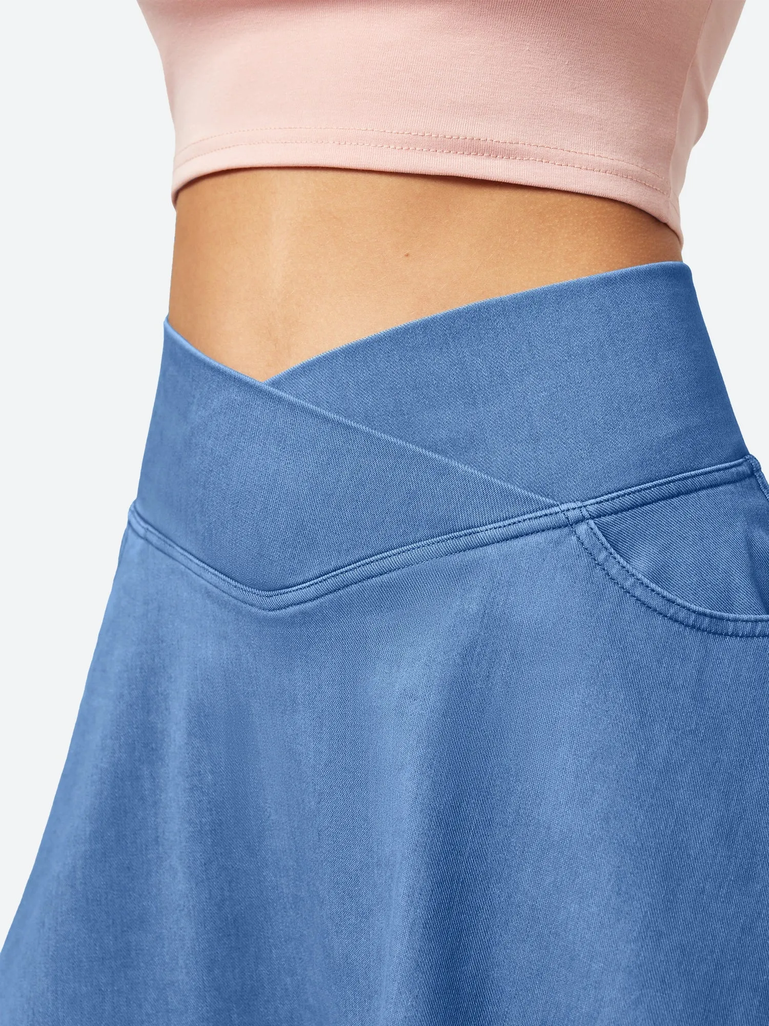 IUGA V-Waist Stretchy Ruffle Denim Skort With 4 Pockets