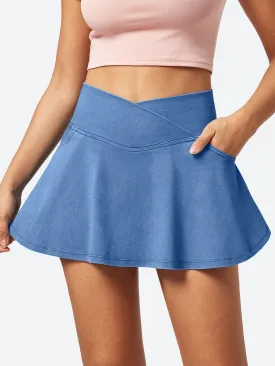 IUGA V-Waist Stretchy Ruffle Denim Skort With 4 Pockets