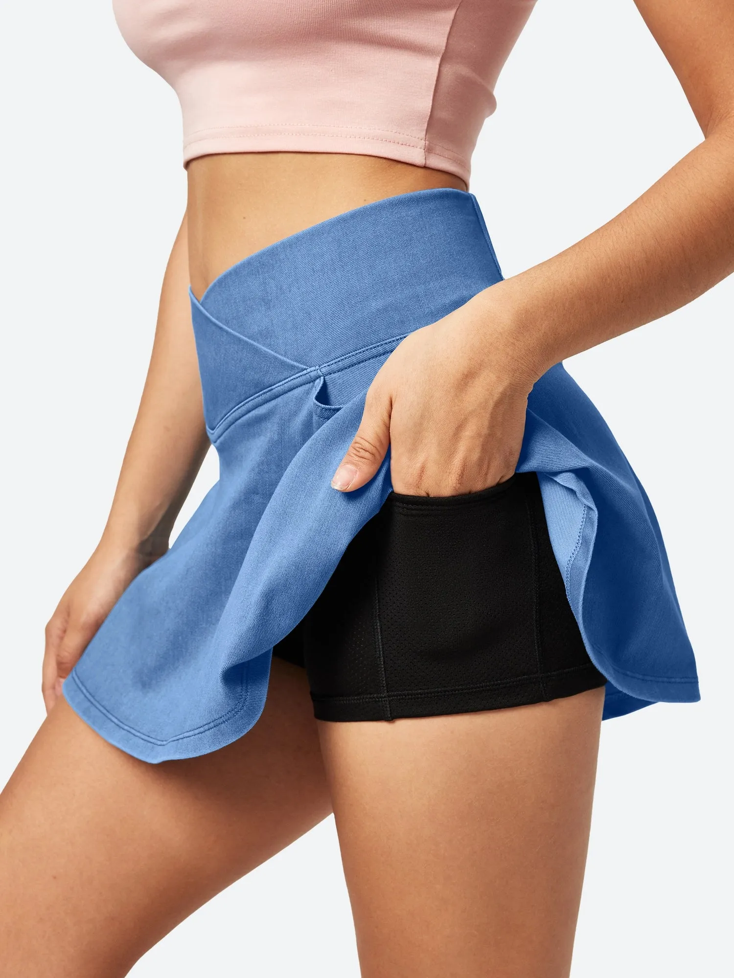 IUGA V-Waist Stretchy Ruffle Denim Skort With 4 Pockets