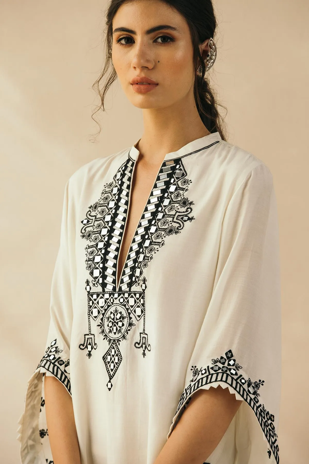 Ivory Asymmetrical Mirror Kaftan-RTS