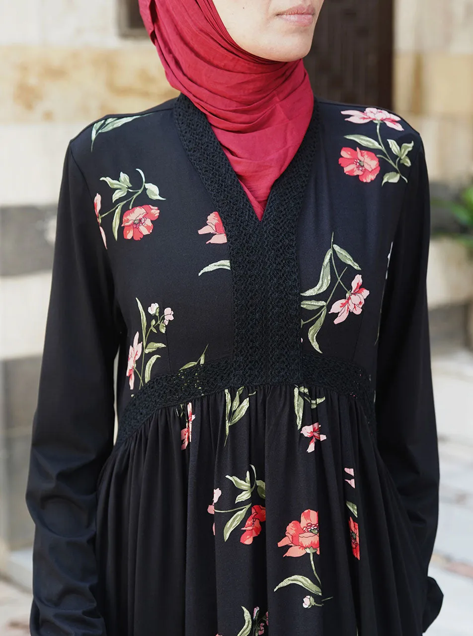 Jamilah Print and Lace Abaya