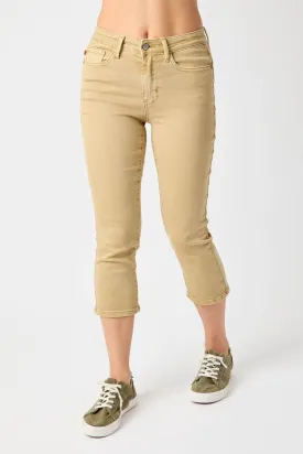 Judy Blue Mid Rise Garmet Dyed Khaki Capri Denim 78108