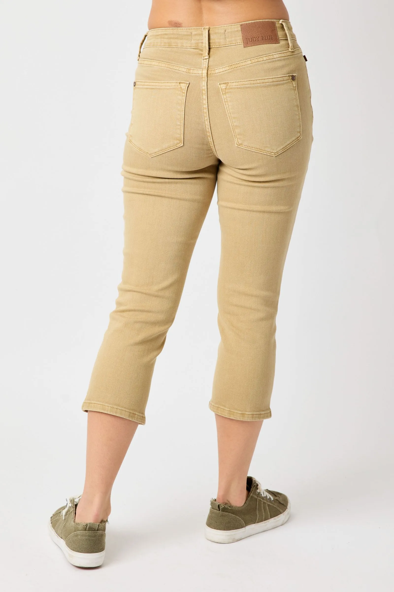 Judy Blue Mid Rise Garmet Dyed Khaki Capri Denim 78108