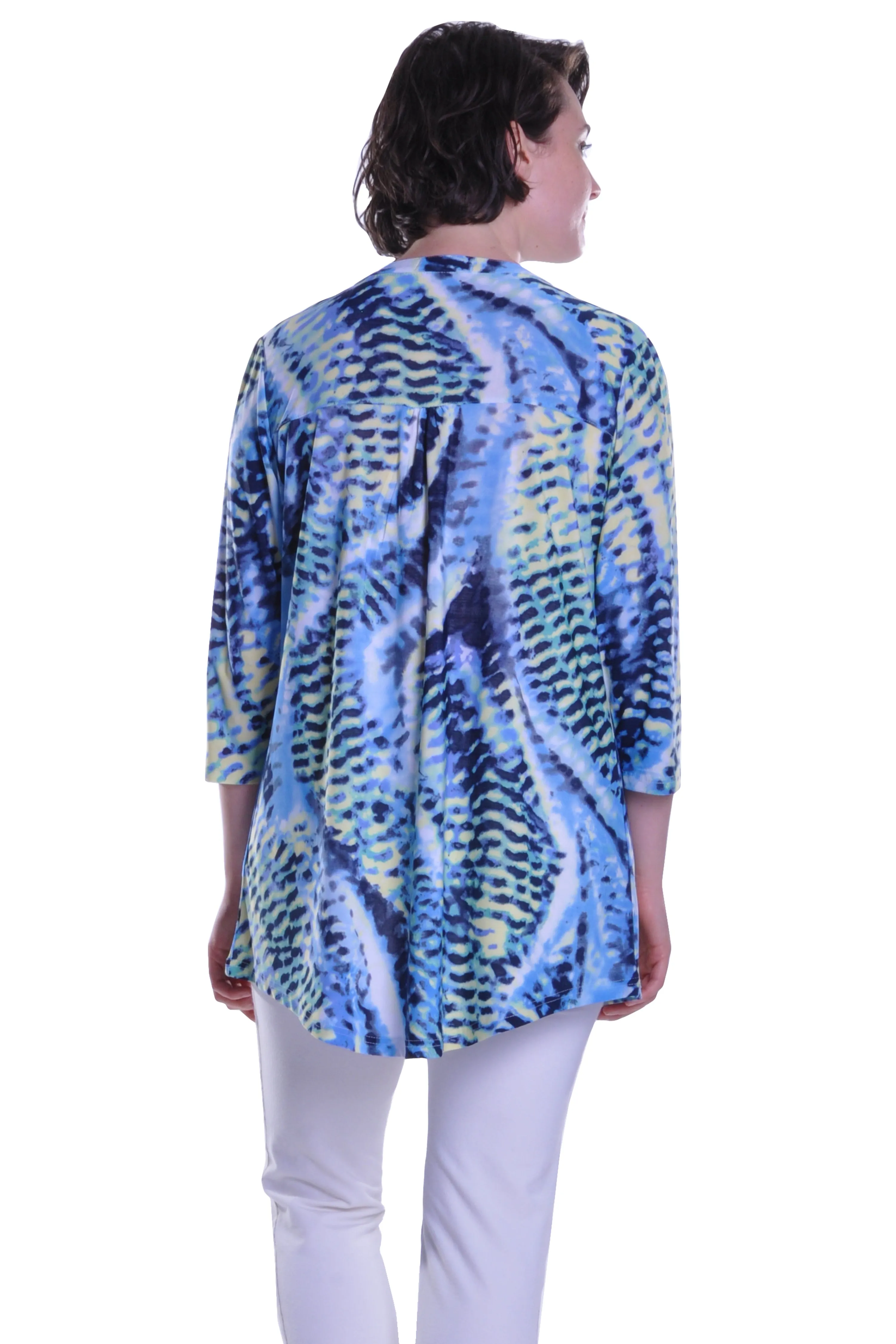 La Cera Pleat Front Printed Tunic Blue Yellow