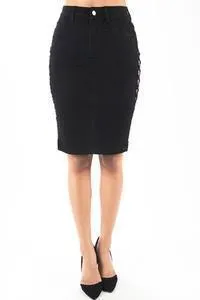 LADDER CUTOUTS DENIM SKIRT