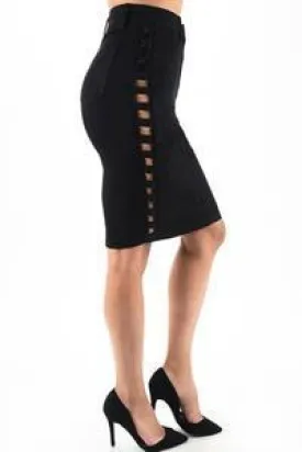 LADDER CUTOUTS DENIM SKIRT