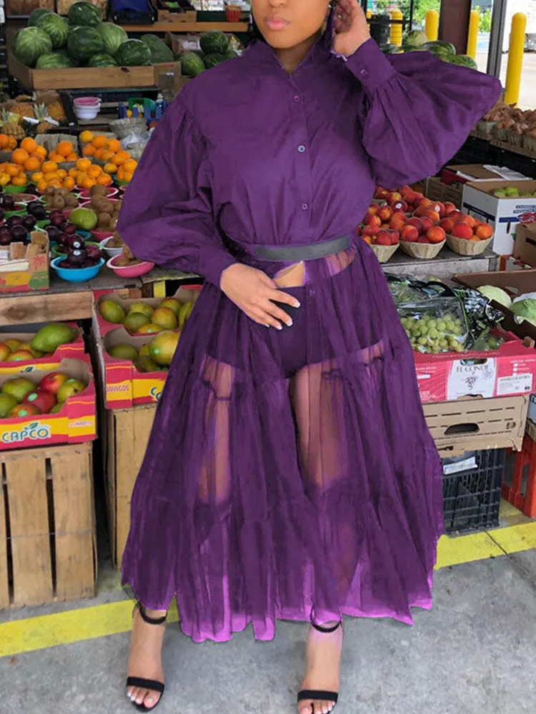 Lantern Sleeve Graceful Split Maxi Dress