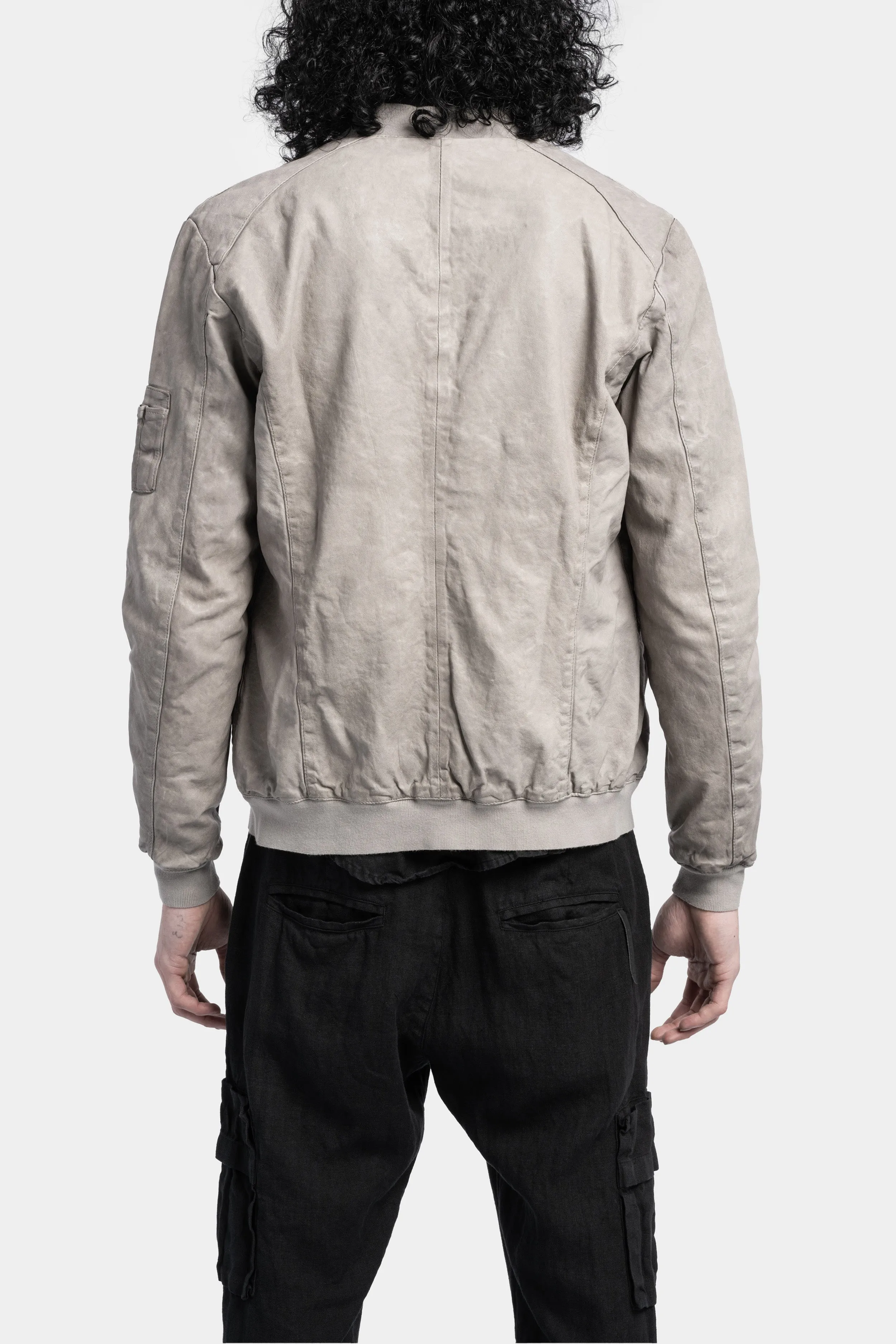 Mens Premium Light Grey Leather Bomber Jacket - Stylish & Versatile Outerwear