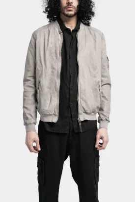 Mens Premium Light Grey Leather Bomber Jacket - Stylish & Versatile Outerwear