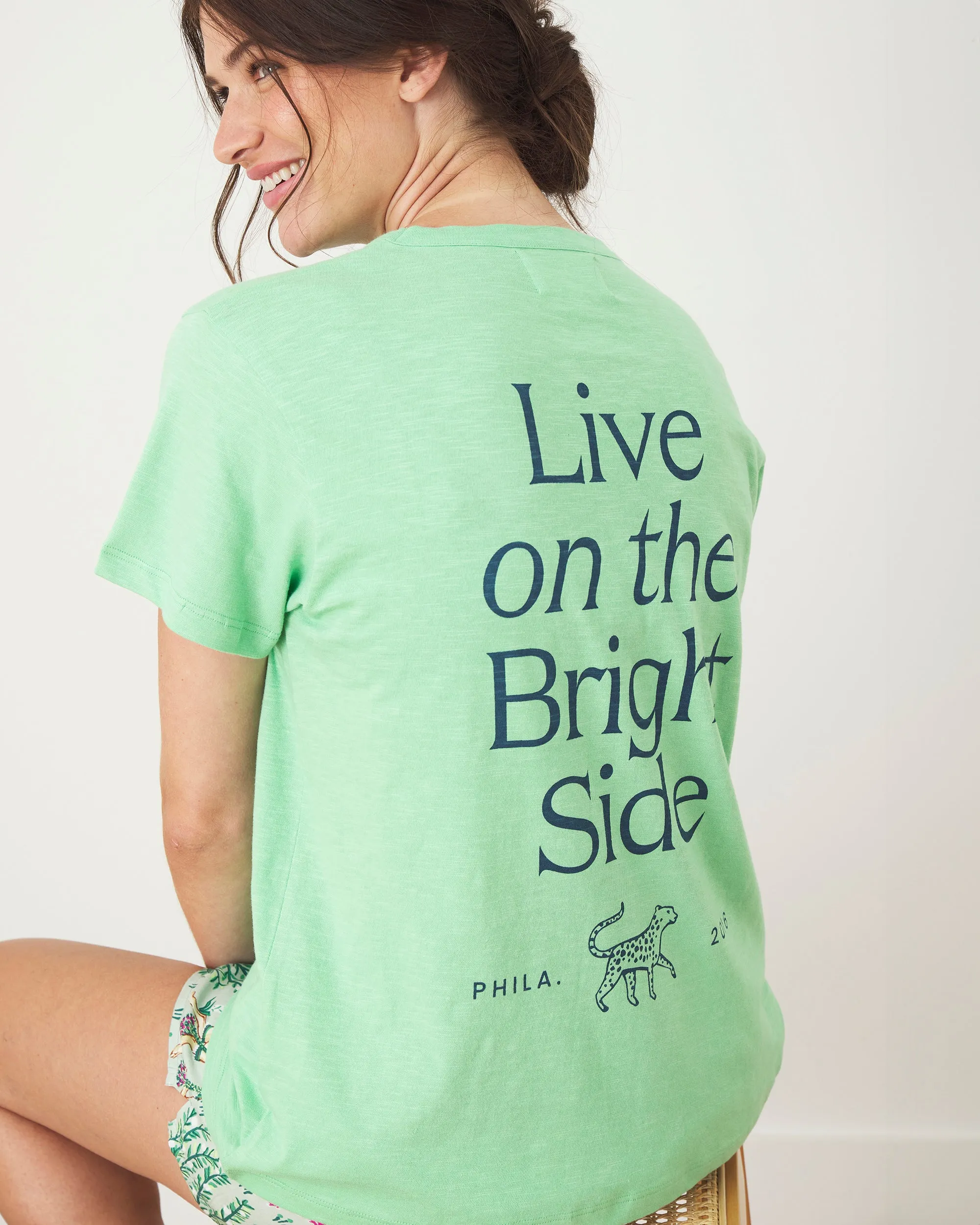 Live On The Bright Side - Oversized Graphic Tee - Avocado