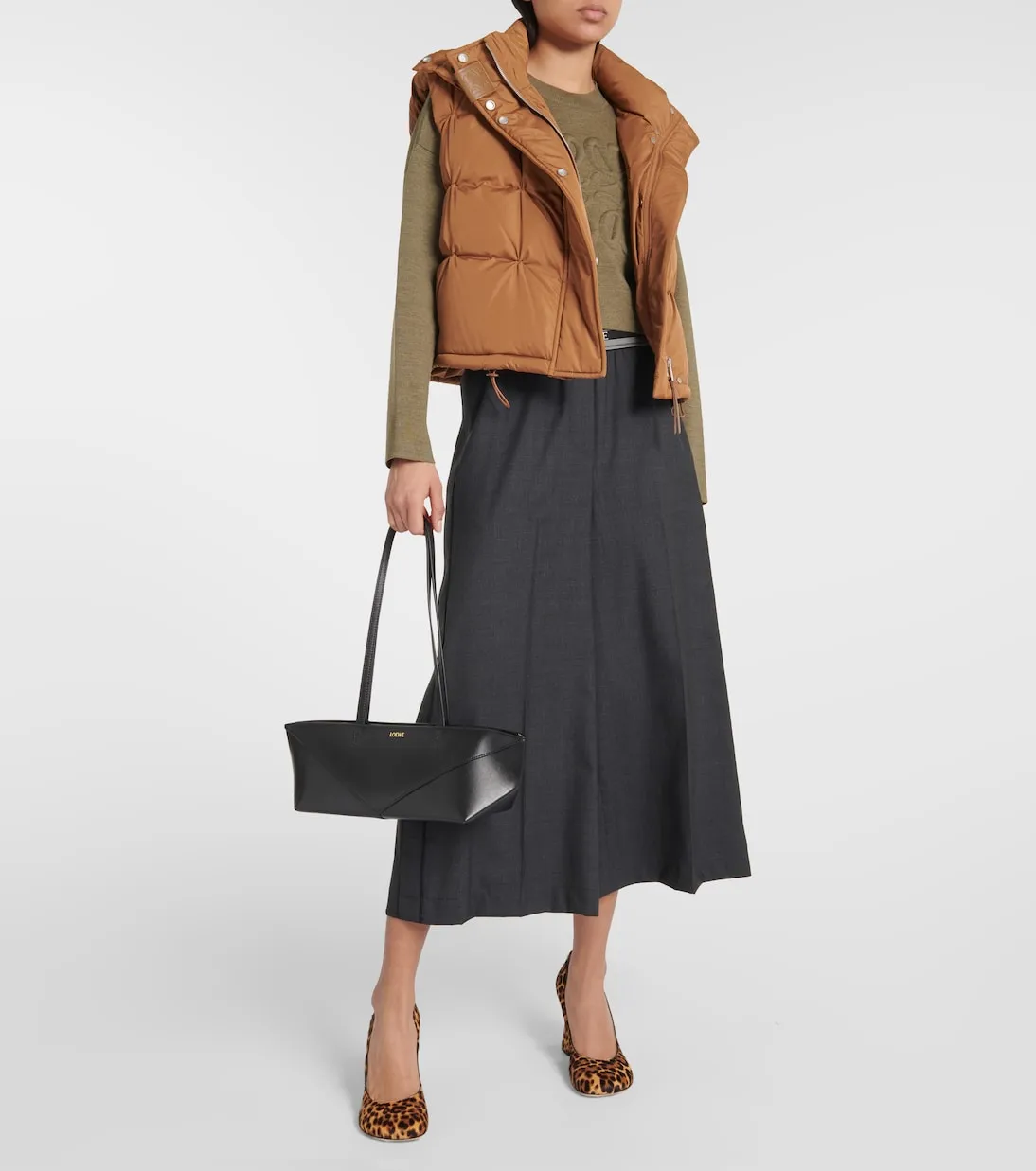 Loewe wool cropped wide leg trousers, gray