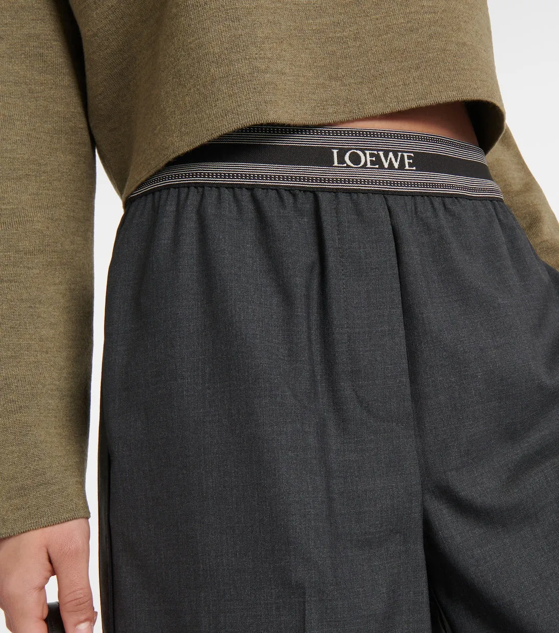 Loewe wool cropped wide leg trousers, gray