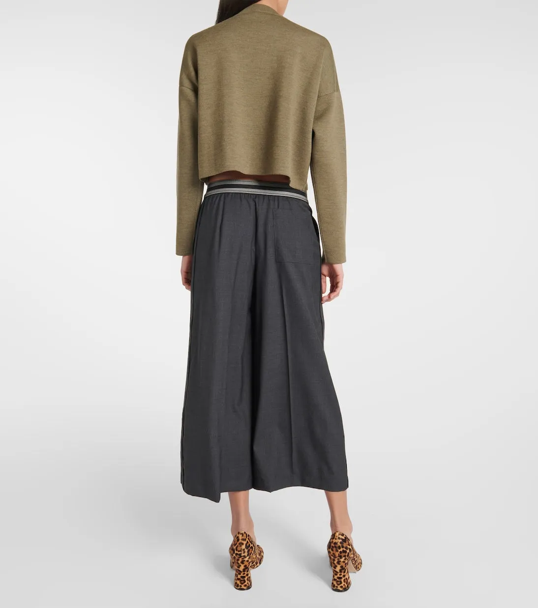 Loewe wool cropped wide leg trousers, gray