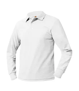 Long Sleeve Polo Shirt - White - With School Logo