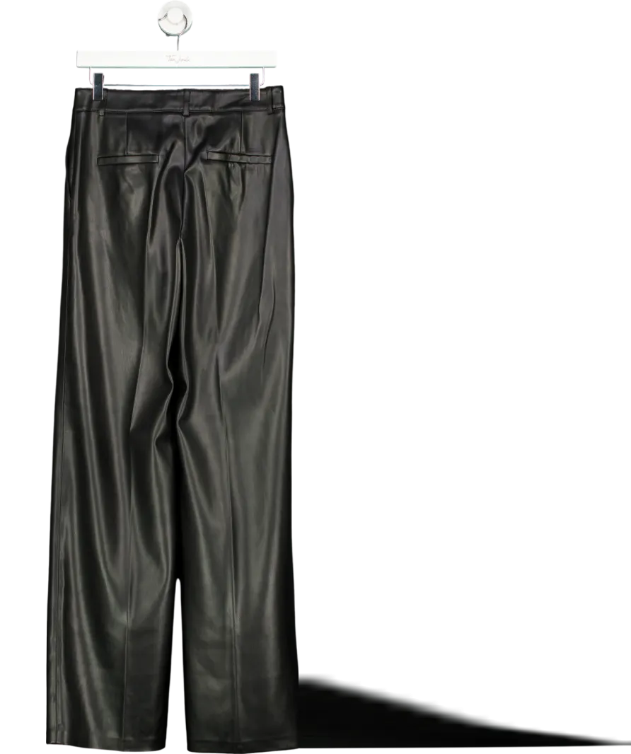 MANGO Black Wide Leg Leather Effect Trousers UK 10