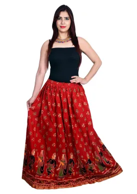 Maroon Ethnic Print Maxi Skirt