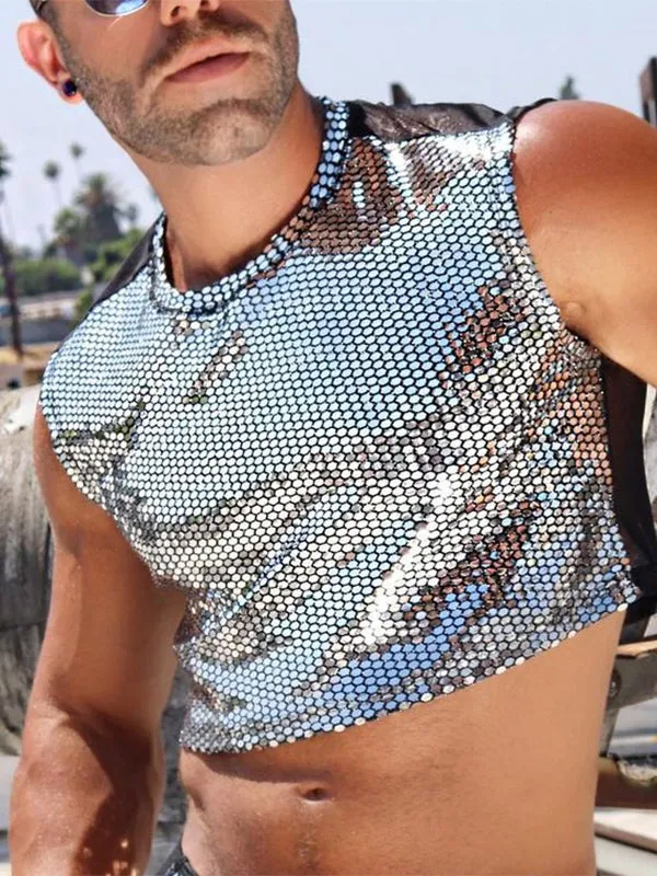 Mens Bright Silver Back Mesh Crop Top SKUI98342