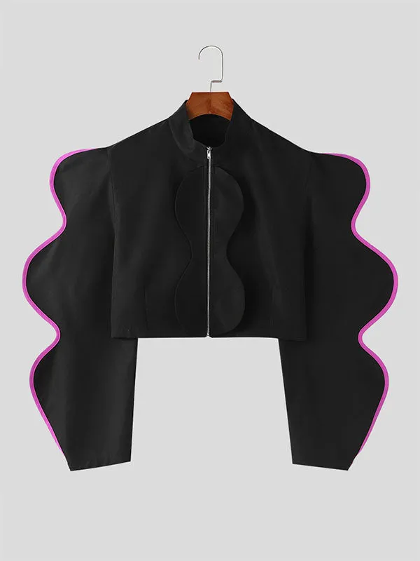 Mens Contrast Patchwork Zip Front Crop Top SKUK44951