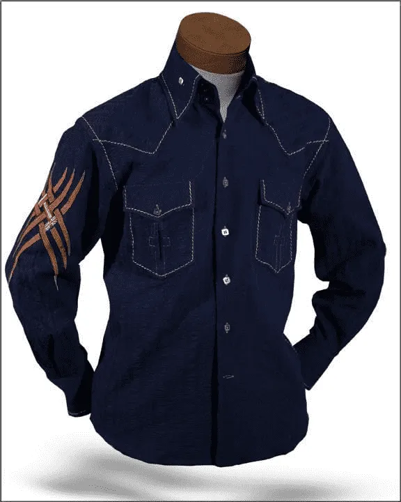 Men's Fashion shirt Indian Navy/Brown