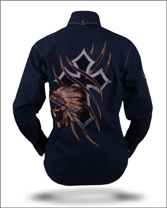 Men's Fashion shirt Indian Navy/Brown