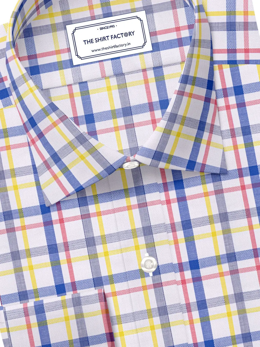 Men's Premium Cotton White & Blue Checks Shirt (10251)