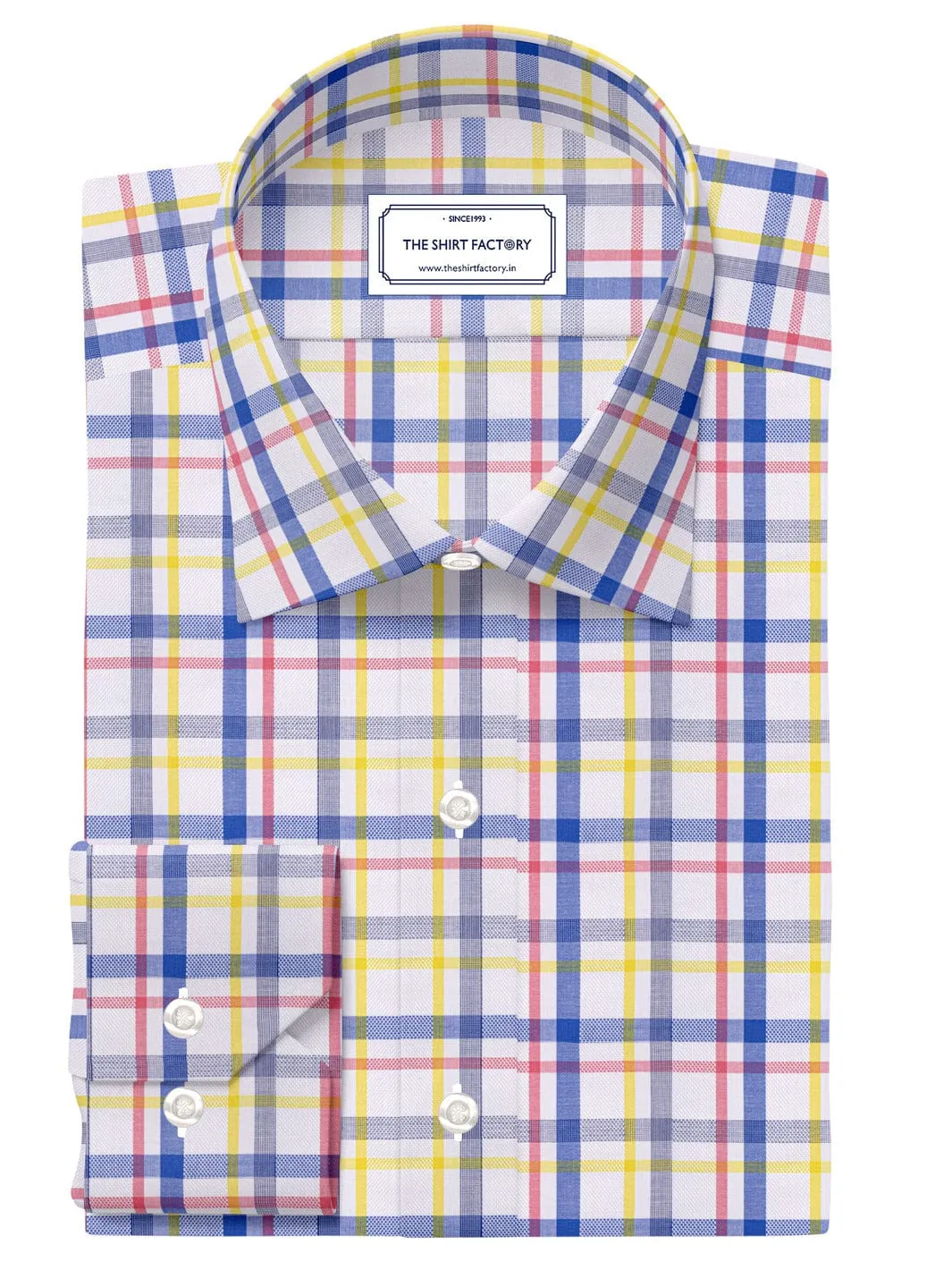 Men's Premium Cotton White & Blue Checks Shirt (10251)