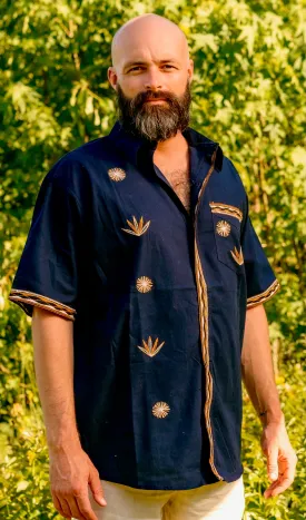 Mezcal Black Mens Button Up Embroidered Shirt
