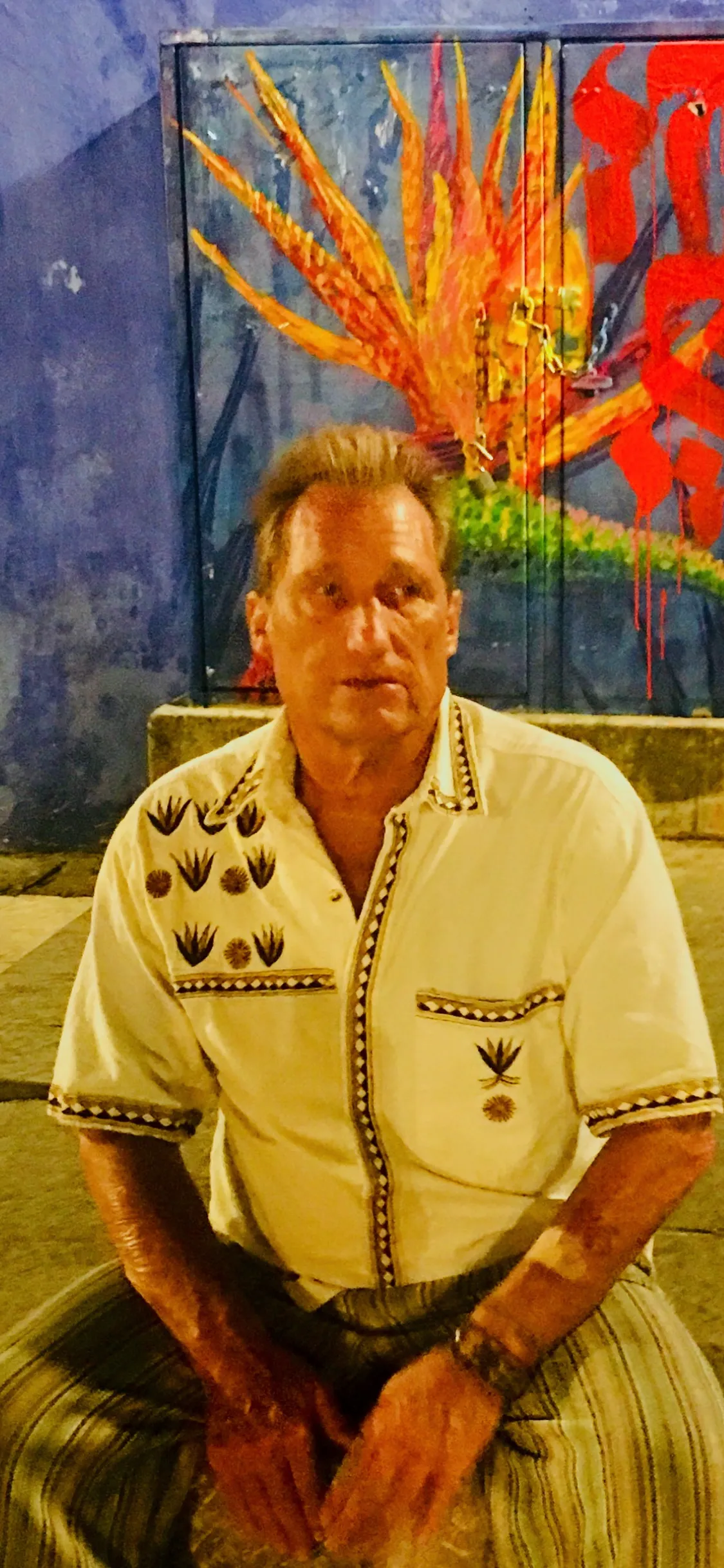 Mezcal Cream Mens Button Up Embroidered Shirt
