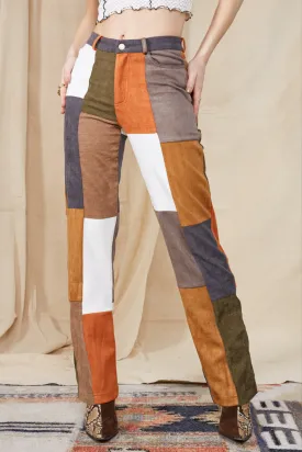 Mixed Patchwork Cord Wide Leg Trousers